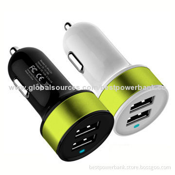 Top Quality Dual-USB Car Chargers with Colorful Ring, 12-28V DC Input